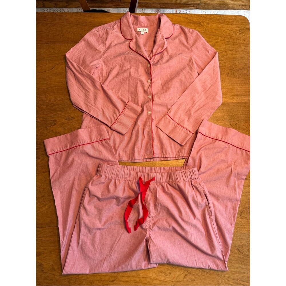 Lake Women's Soft Cotton Long Sleeved Top Long Pants Pajama Set Red Size Medium